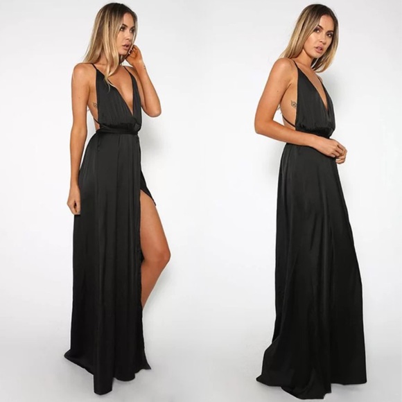 Haute Ellie Dresses & Skirts - Slip Satin Faux Wrap Grecian Maxi Dress